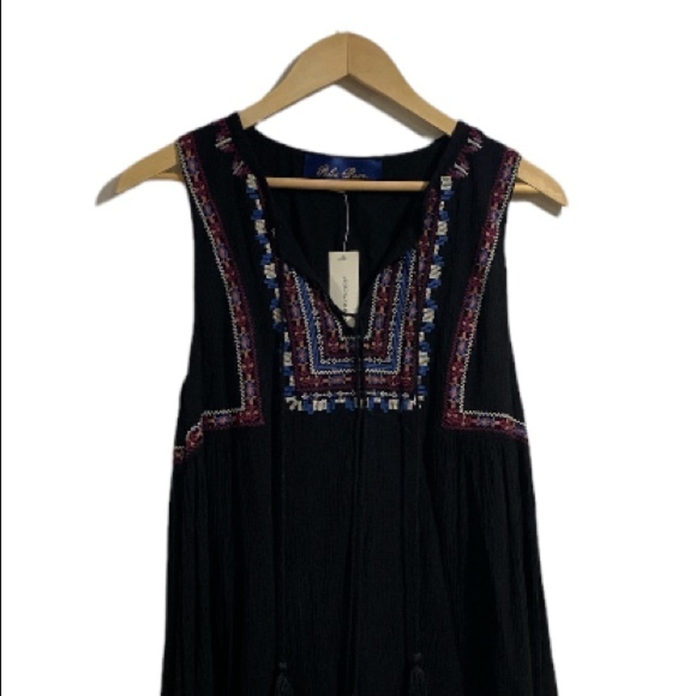 Blue Rain Francesca’s embroidered dress tassel detail small NWT lined black